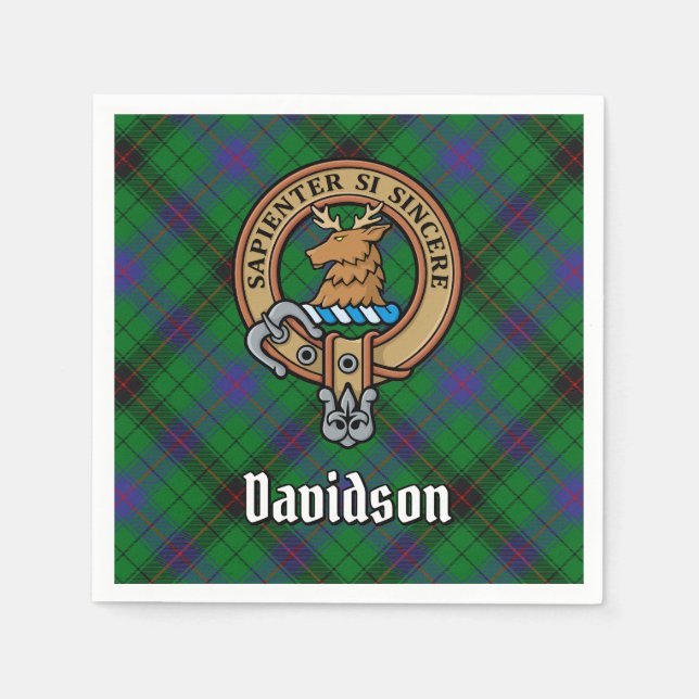 Clan Davidson Crest over Tartan Napkin (Front)