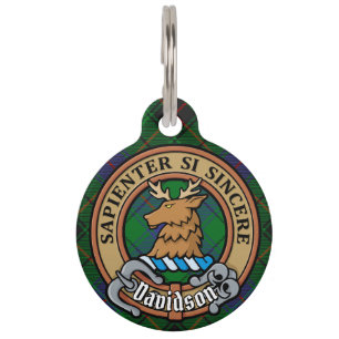 Clan Davidson Crest over Tartan Pet Tag