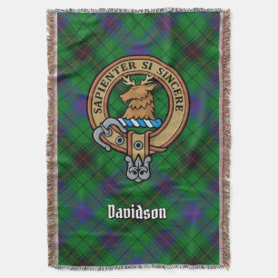 Clan Davidson Crest over Tartan Throw Blanket