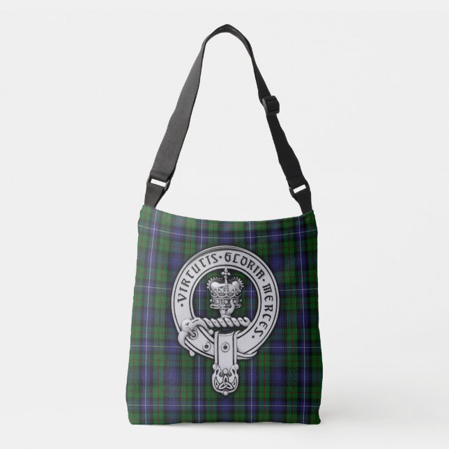 Clan Donnachaidh (Robertson) Crest /Hunting Tartan Crossbody Bag (Front)