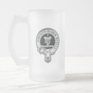 Clan Donnachaidh (Robertson) Crest /Hunting Tartan Frosted Glass Beer Mug