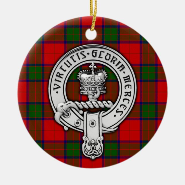 Clan Donnachaidh (Robertson) Crest & Tartan Ceramic Tree Decoration (Front)