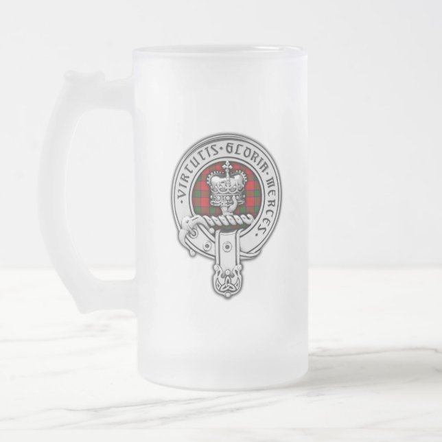 Clan Donnachaidh (Robertson) Crest & Tartan Frosted Glass Beer Mug (Left)