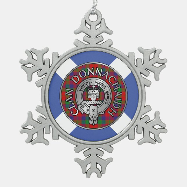 Clan Donnachaidh | Robertson Crest & Tartan  Snowflake Pewter Christmas Ornament (Front)