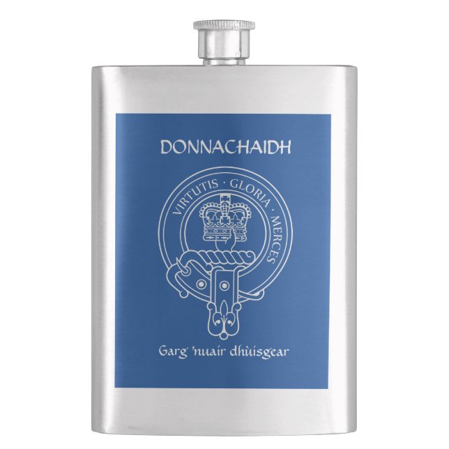 Clan Donnachaidh (Robertson) Crest & War Cry Hip Flask (Front)