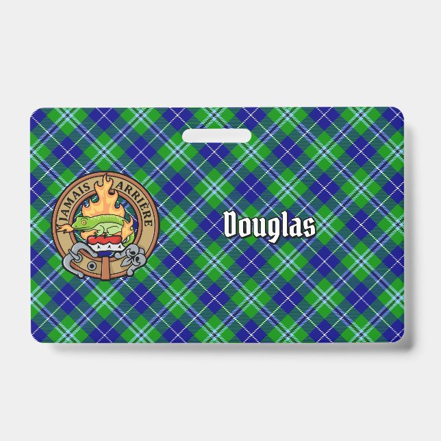 Clan Douglas Crest over Tartan ID Badge (Front)