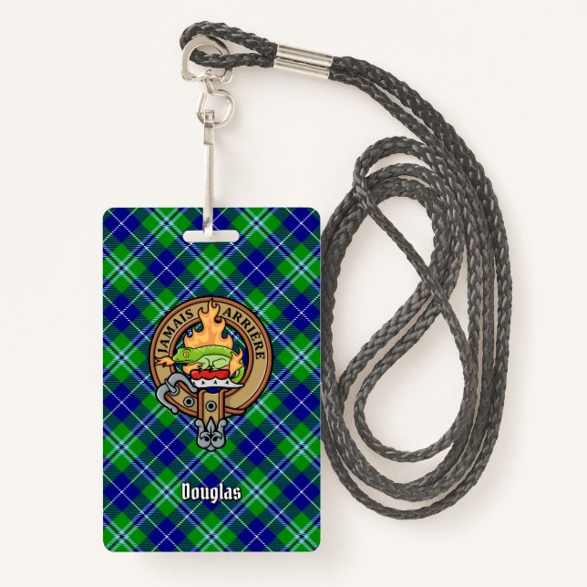 Clan Douglas Crest over Tartan ID Badge (Front with Lanyard)