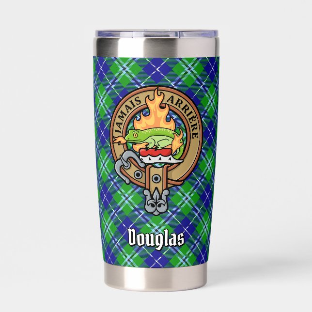Clan Douglas Crest over Tartan Insulated Tumbler (Front)