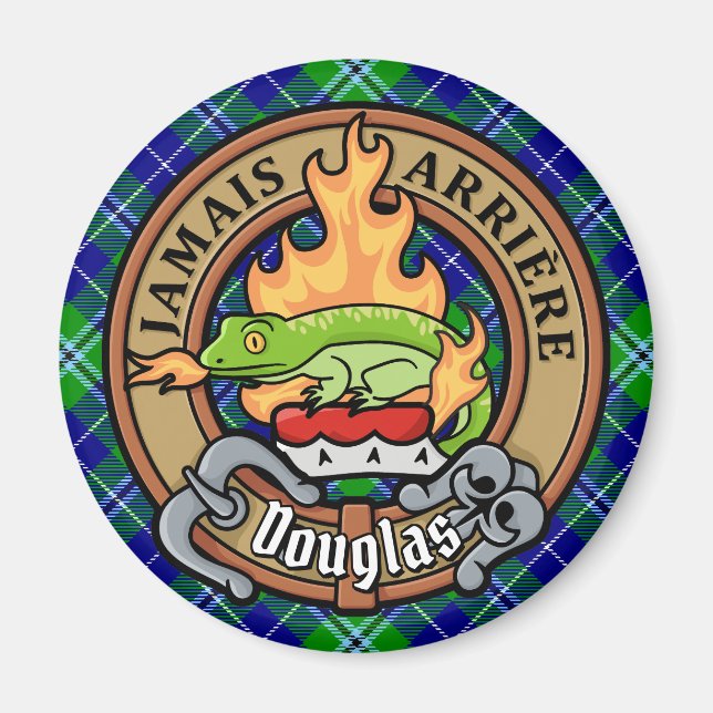 Clan Douglas Crest over Tartan Magnet (Front)
