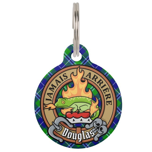 Clan Douglas Crest over Tartan Pet Tag (Front)