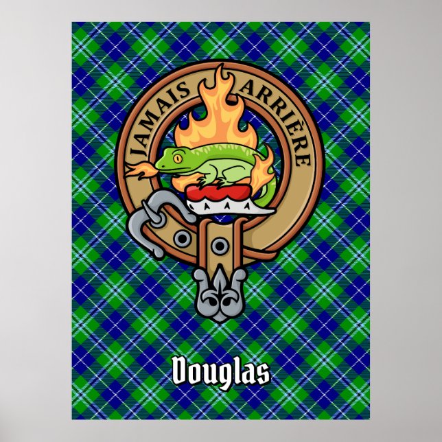 Clan Douglas Crest over Tartan Poster (Front)