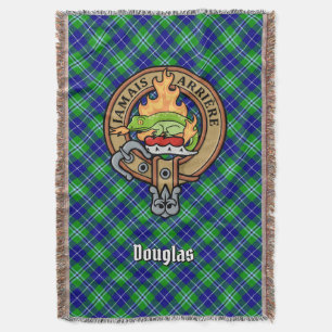 Clan Douglas Crest over Tartan Throw Blanket