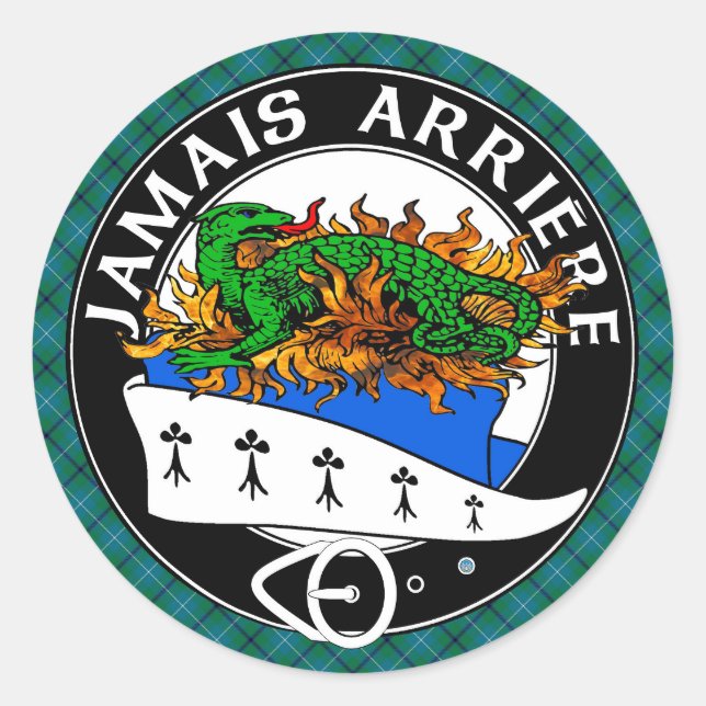 Clan Douglas Crest with Modern Douglas Tartan  Classic Round Sticker (Front)