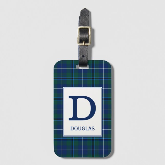 Clan Douglas Tartan Monogrammed Luggage Tag (Front Vertical)