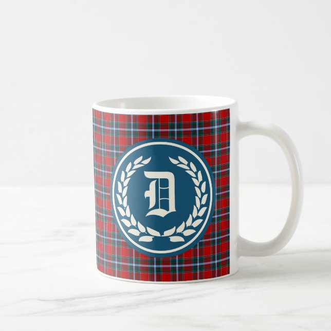 Clan Drummond Bright Red Tartan Monogram Coffee Mug (Right)
