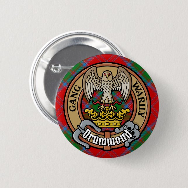Clan Drummond Crest over Tartan 6 Cm Round Badge (Front & Back)