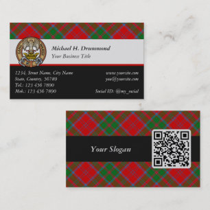 Clan Drummond Crest over Tartan Business Card