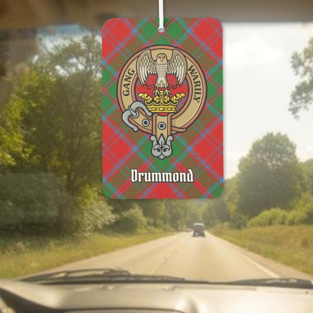 Clan Drummond Crest over Tartan Car Air Freshener (Creator Uploaded)