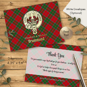 Clan Drummond Crest over Tartan Foil Invitation Postcard
