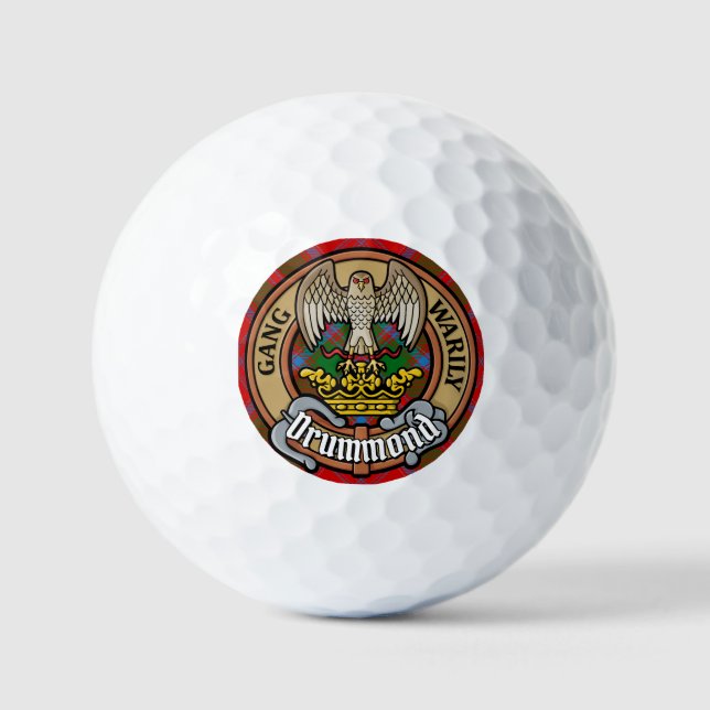 Clan Drummond Crest over Tartan Golf Balls (Front)
