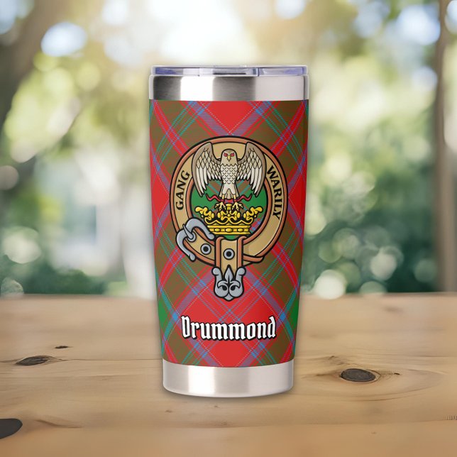 Clan Drummond Crest over Tartan Insulated Tumbler (Creator Uploaded)