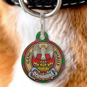 Clan Drummond Crest over Tartan Pet Tag