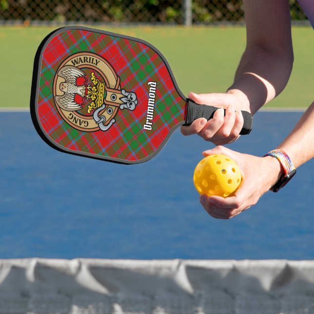 Clan Drummond Crest over Tartan Pickleball Paddle (Insitu)