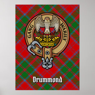 Clan Drummond Crest over Tartan Poster