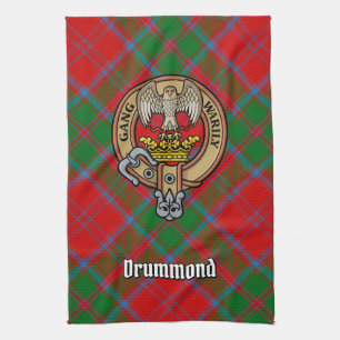 Clan Drummond Crest over Tartan Tea Towel