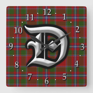 Clan Drummond Letter D Monogram Tartan Square Wall Clock