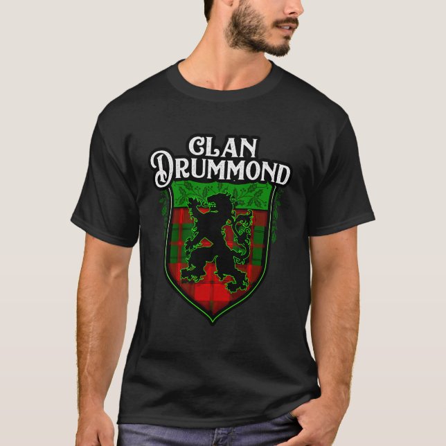 Clan Drummond Surname Scottish Tartan Lion Rampant T-Shirt (Front)