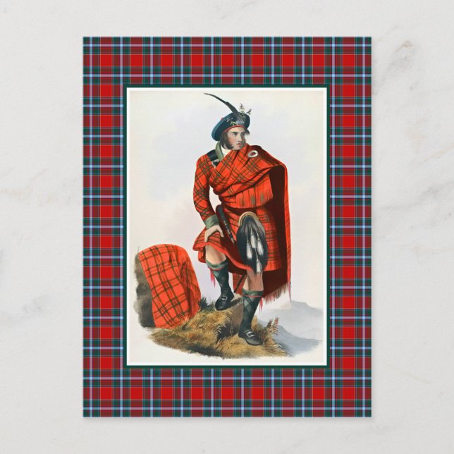 Clan Drummond Vintage Illustration Tartan Frame Postcard (Front)