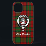 Clan Dunbar Tartan & Crest Badge iPhone 12 Case<br><div class="desc">Scottish Clan Dunbar crest badge and customisable text on tartan background</div>