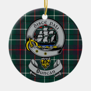 Clan Duncan Crest Badge & Tartan Customisable Ceramic Tree Decoration