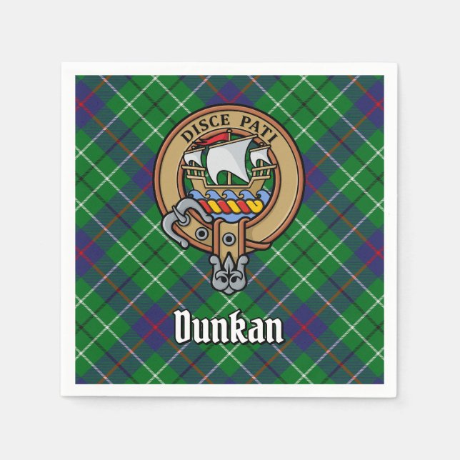 Clan Duncan Crest over Tartan Napkin (Front)