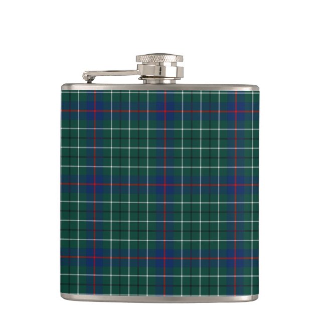 Clan Duncan Green and Blue Scottish Tartan Hip Flask (Front)