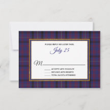 Clan Dundonald Tartan Plaid Wedding RSVP Card