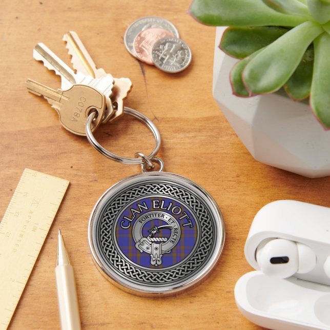 Clan Eliott Crest & Tartan Knot Key Ring (Desk)