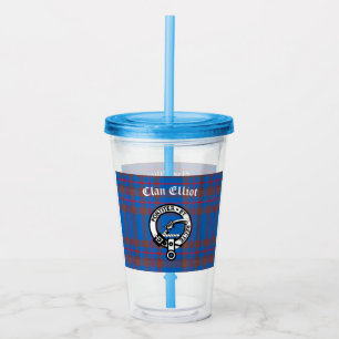 Clan Elliot Crest Badge & Tartan Acrylic Tumbler
