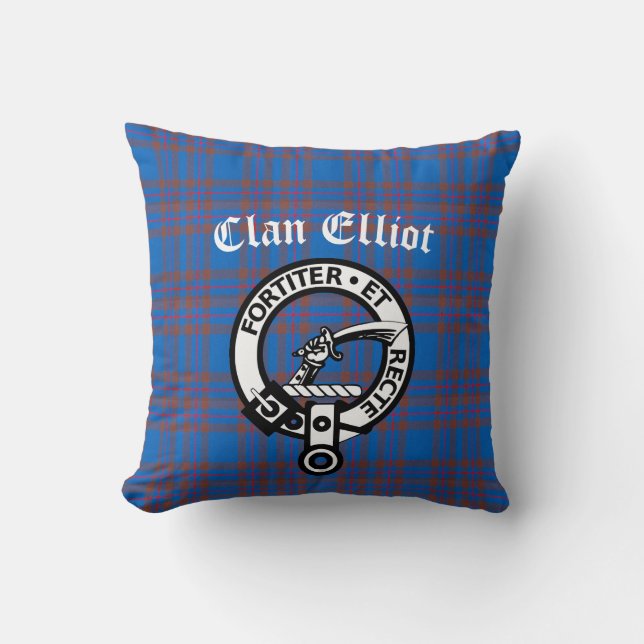 Clan Elliot Crest Badge & Tartan  Cushion (Front)