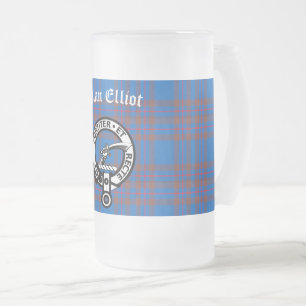 Clan Elliot Crest Badge & Tartan  Frosted Glass Beer Mug