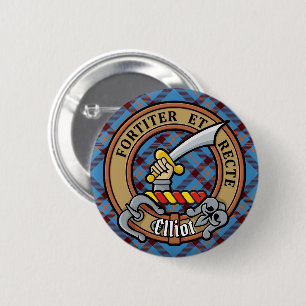 Clan Elliot Crest over Ancient Tartan 6 Cm Round Badge