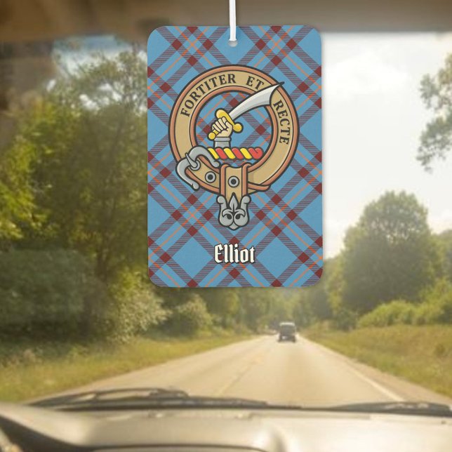 Clan Elliot Crest over Ancient Tartan Car Air Freshener (Creator Uploaded)