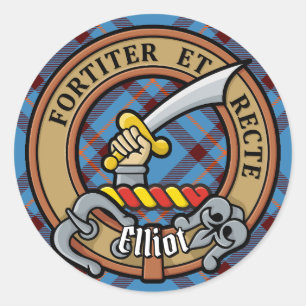 Clan Elliot Crest over Ancient Tartan Classic Round Sticker