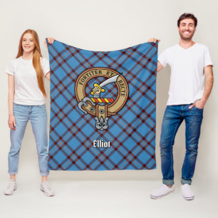Clan Elliot Crest over Ancient Tartan Fleece Blanket