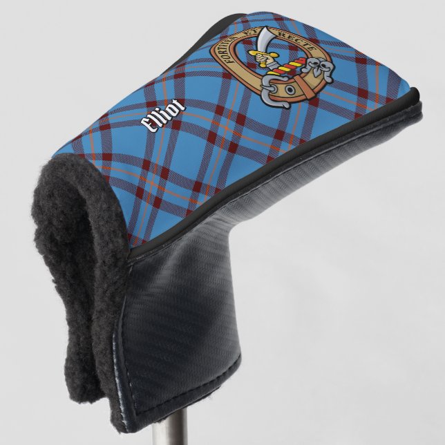 Clan Elliot Crest over Ancient Tartan Golf Head Cover (3/4 Front)