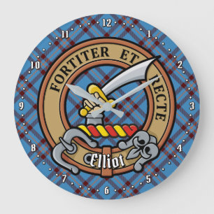 Clan Elliot Crest over Ancient Tartan Large Clock