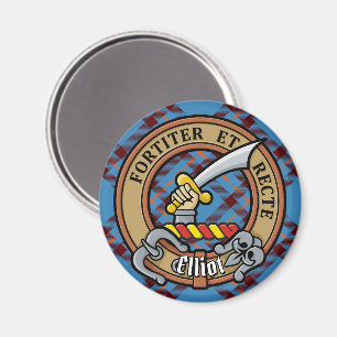 Clan Elliot Crest over Ancient Tartan Magnet