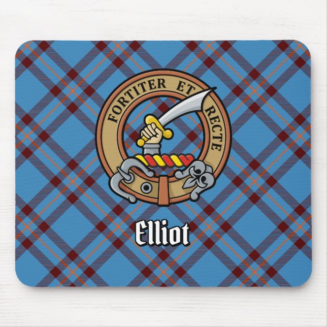 Clan Elliot Crest over Ancient Tartan Mouse Mat (Front)