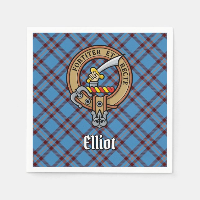 Clan Elliot Crest over Ancient Tartan Napkin (Front)